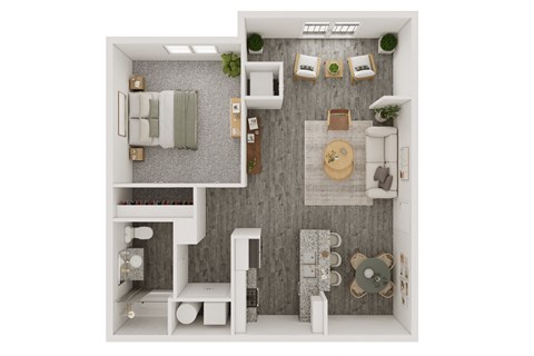 Floor plan for 1 bed, 1 bath, 752 sqft